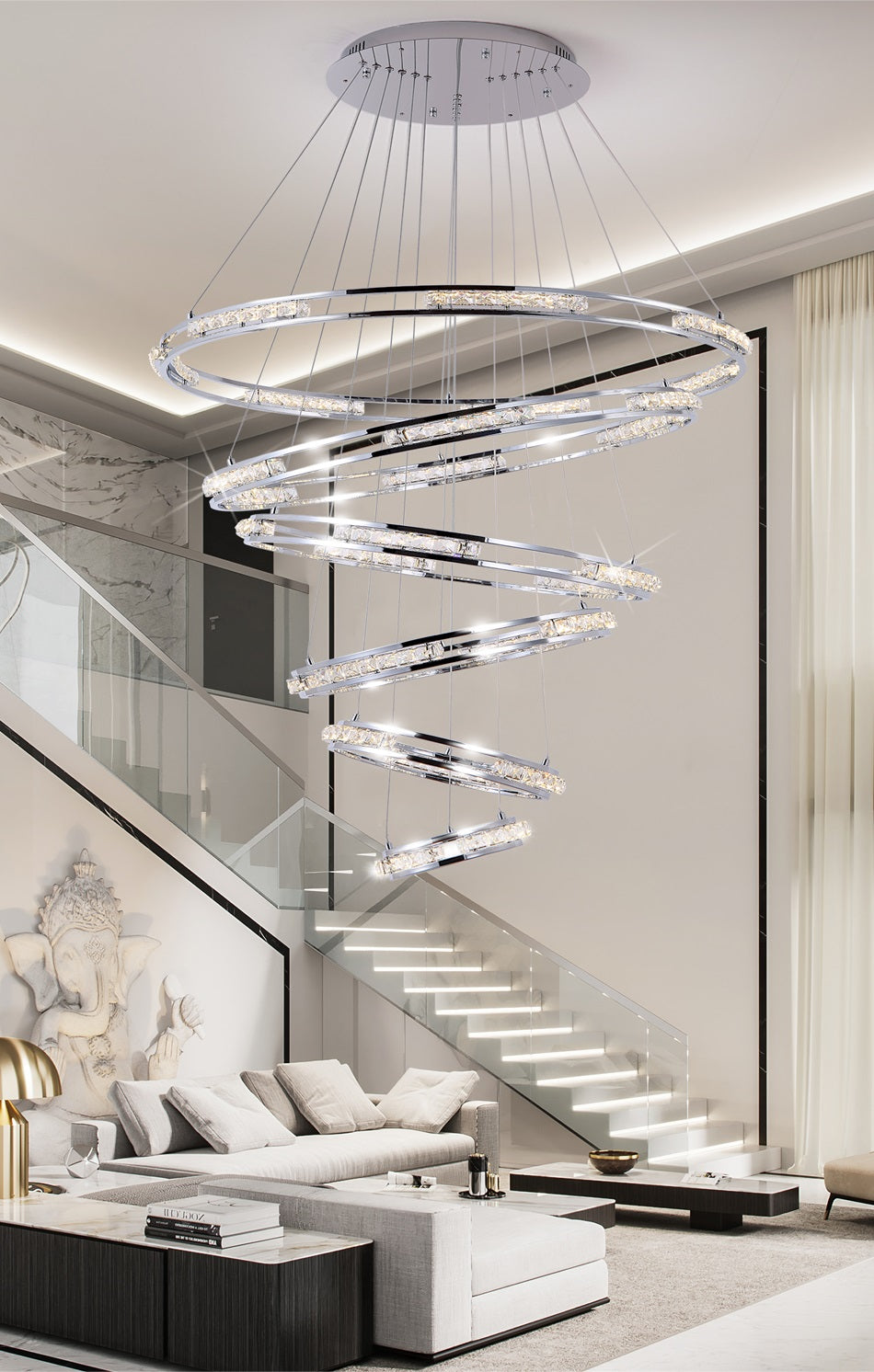Fame Luxury Chroom 6 Ringen Kristallen Kroonluchter