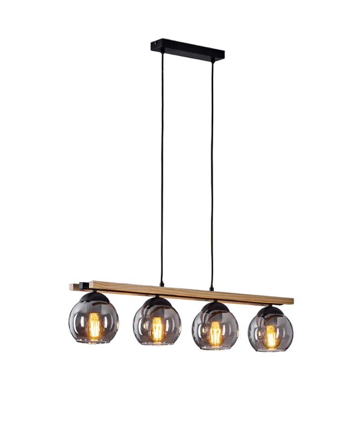 Pedro Zwarte Houten Glazen Hanglamp 4-lichtbronnen