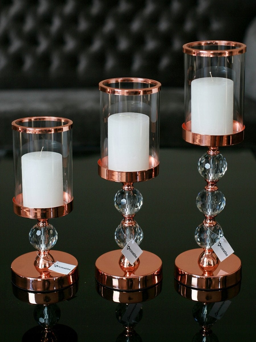 Kaarsen Kandelaars Rose Goud Set 3-Delig Met Kristallen