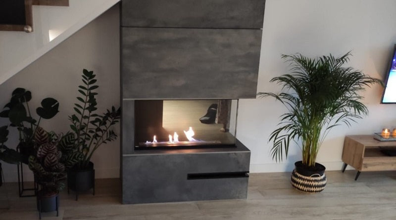 Hoek Bio Ethanol Inbouwhaard Links 100 CM Met Vol Glas