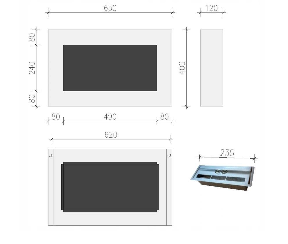 Rea Witte Box Bio Wandhaard 65 x 40 CM - Bioethanolhaarden