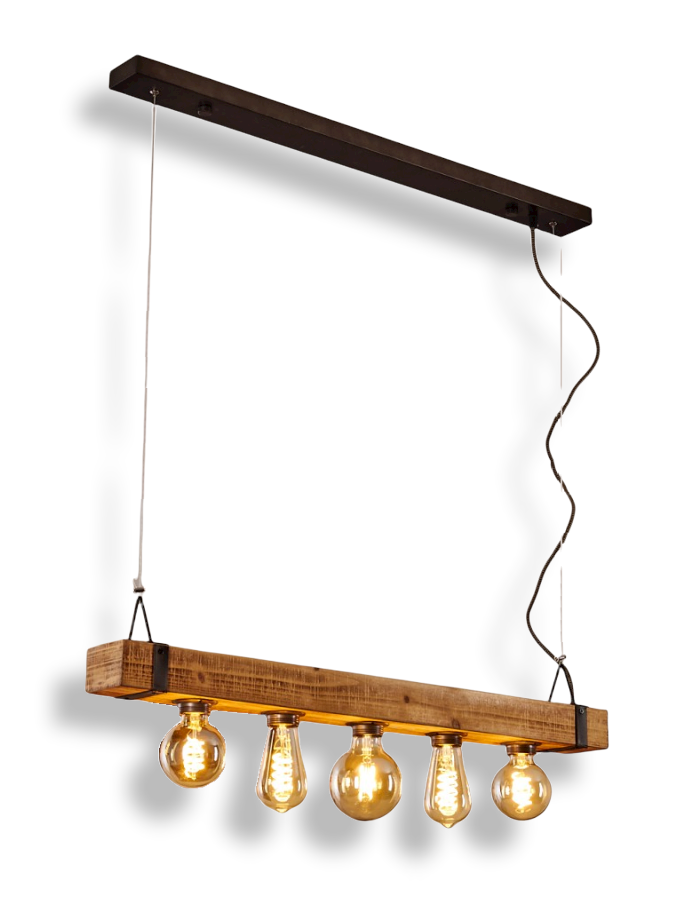 Hanglamp Montgomery Zwart Licht Hout 5-Lichts