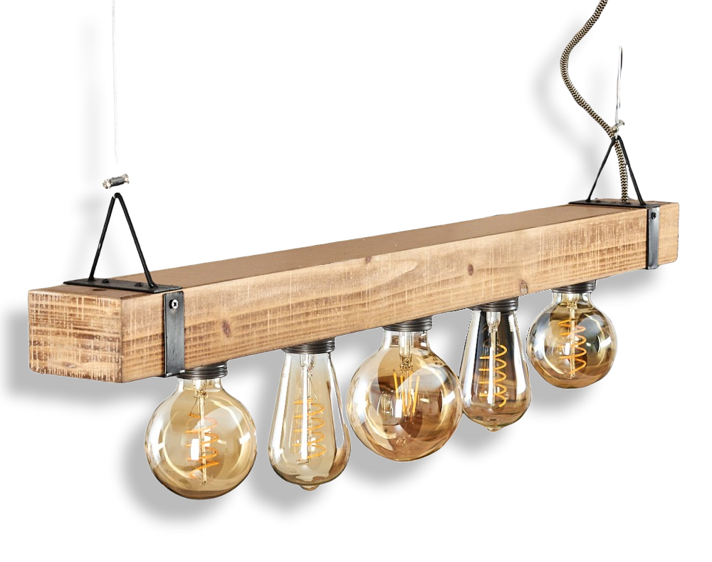 Hanglamp Montgomery Zwart Licht Hout 5-Lichts