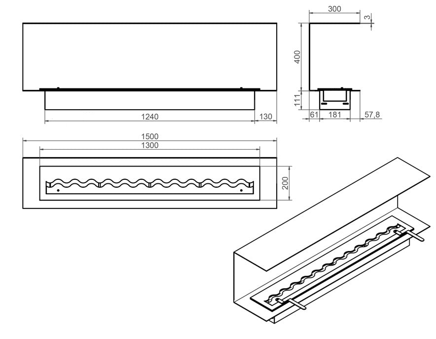 Izala Design Inbouwhaard 150 CM