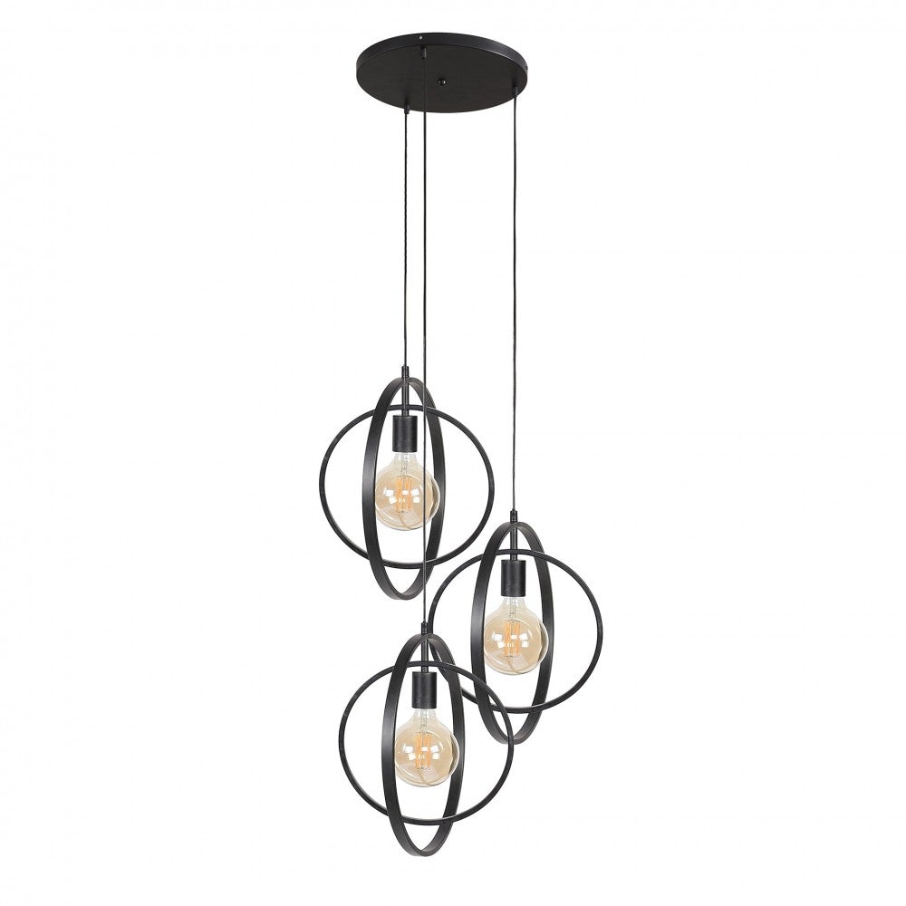 Mirandala Vintage Hanglamp Zwart, 3-lichts