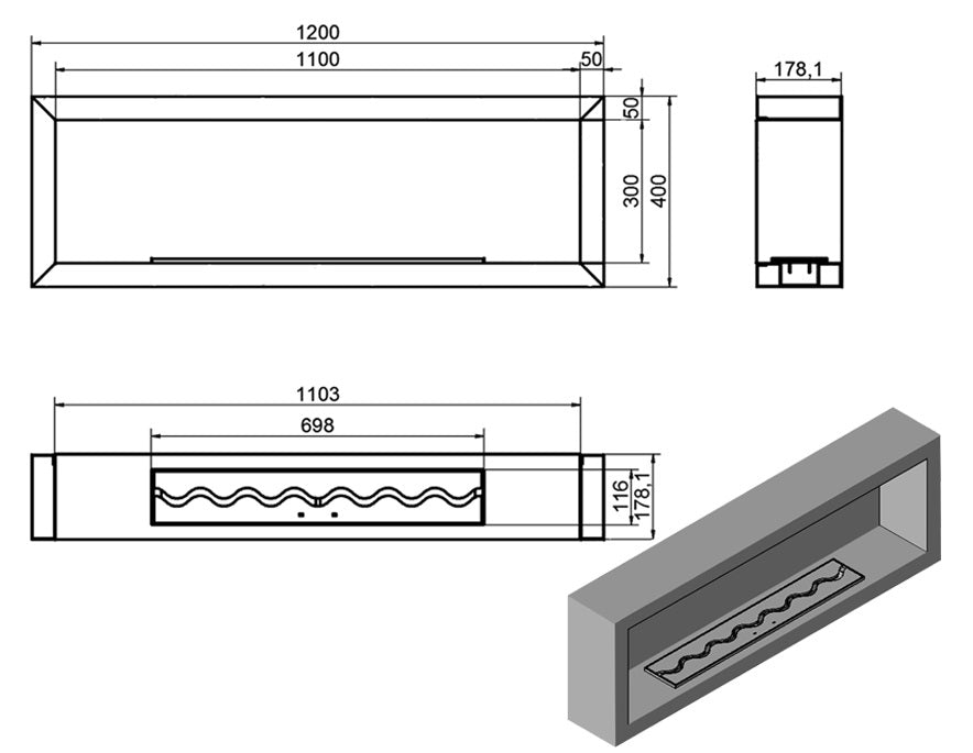 Pelé Bio-Ethanol Wandhaard 120 CM