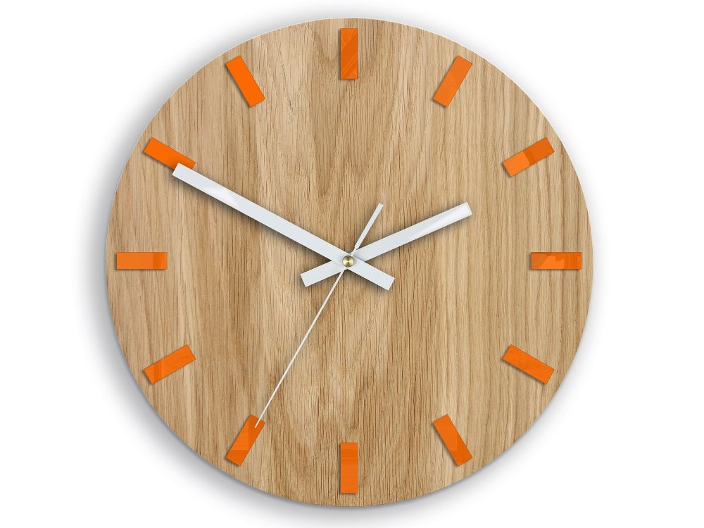 Simple-W Houten Oranje Wandklok 33,5 cm