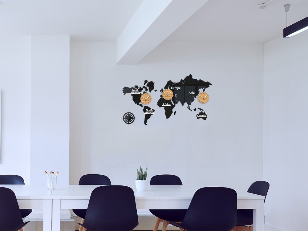 Same 3D Wereldkaartklok 3 Tijdzones 100 cm x 56 cm