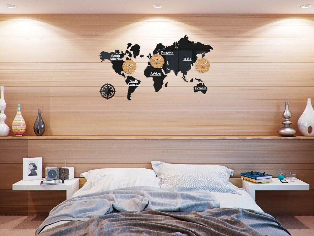 Same 3D Wereldkaartklok 3 Tijdzones 100 cm x 56 cm