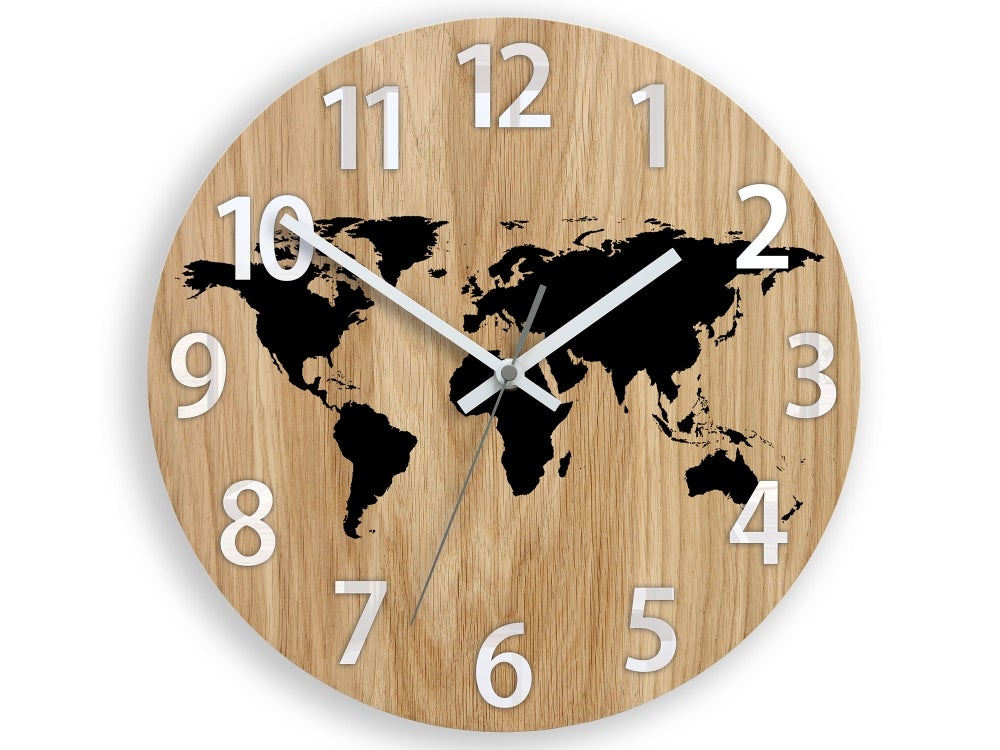 Memo Wereldkaart Houten Wandklok 33.5 cm