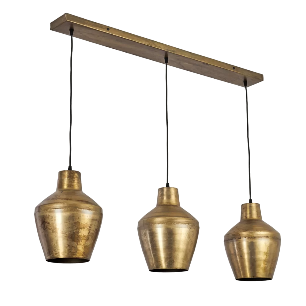 Alora Metalen Hanglamp Antiek Messing Zwart, 3-lichtbronnen