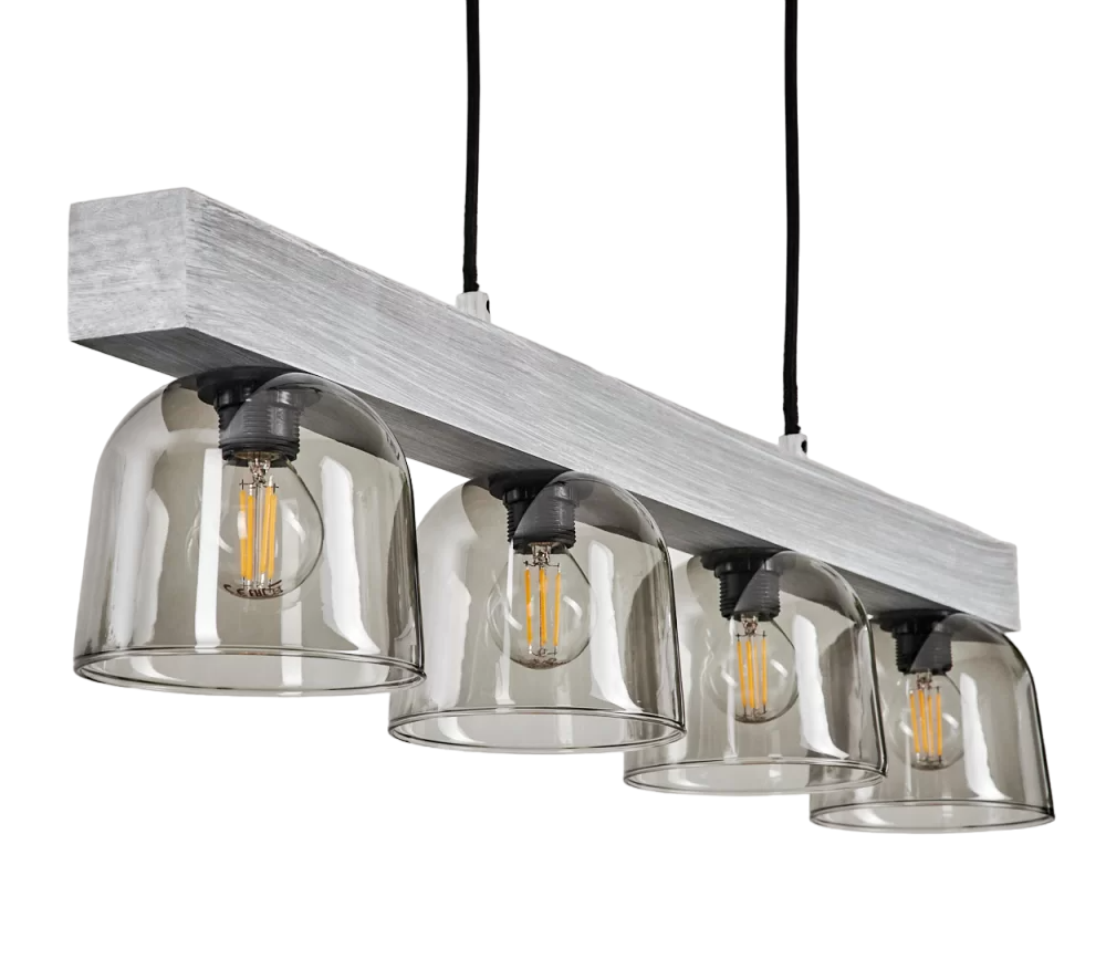 Kove Zilver Moderne Glazen Houten Hanglamp 4-lichtbronnen