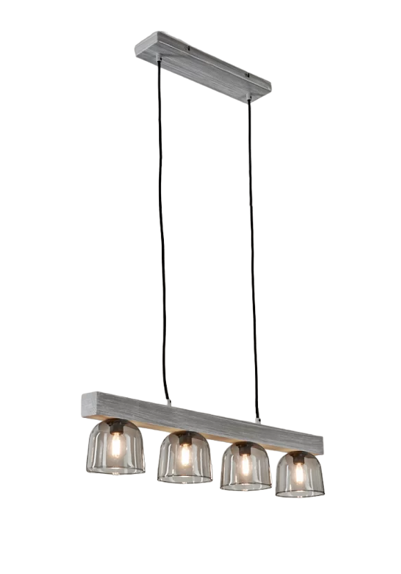 Kove Zilver Moderne Glazen Houten Hanglamp 4-lichtbronnen