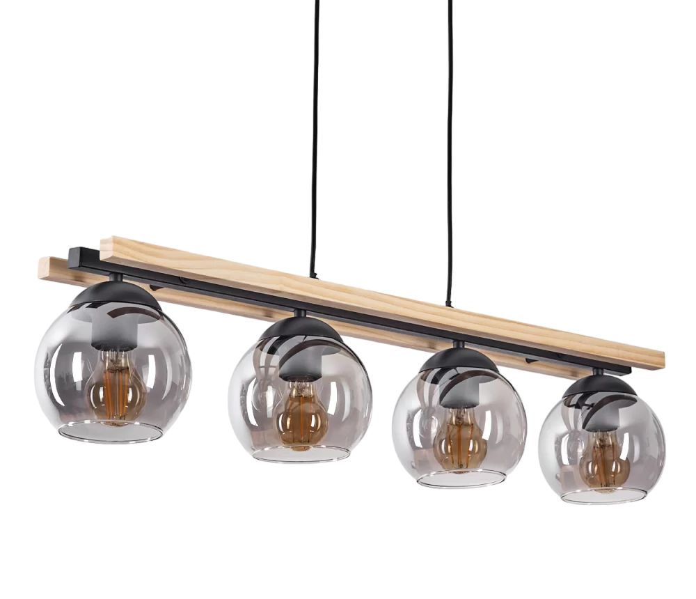 Pedro Zwarte Houten Glazen Hanglamp 4-lichtbronnen