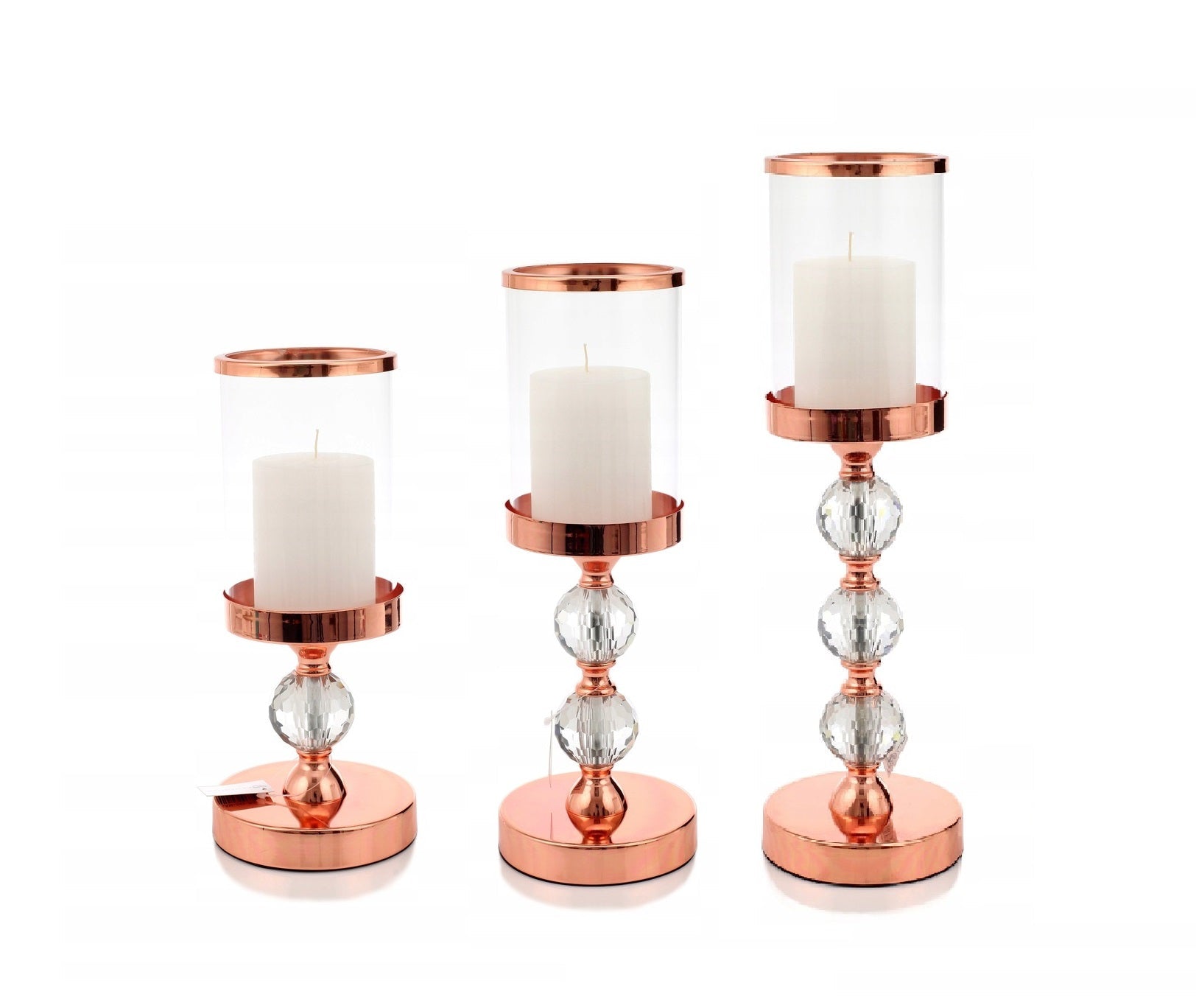Kaarsen Kandelaars Rose Goud Set 3-Delig Met Kristallen